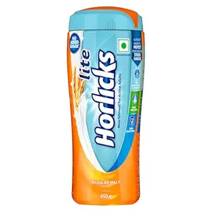 Horlicks Lite 450g, Scientifically designed for Adults |High Protein, Zero added sugar | Malt Flavor