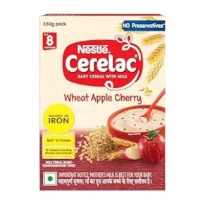 CERELAC Baby Food Cereal | No Preservatives | Wheat Apple Cherry for 8 to 24 Months Baby | Source of Iron & Protein for Babies | Instant Cereal | 350g (Weight may vary upwards)